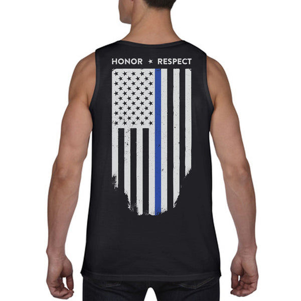 Men's T-Shirt, Thin Blue Line Los Angeles Skyline, Small Logo