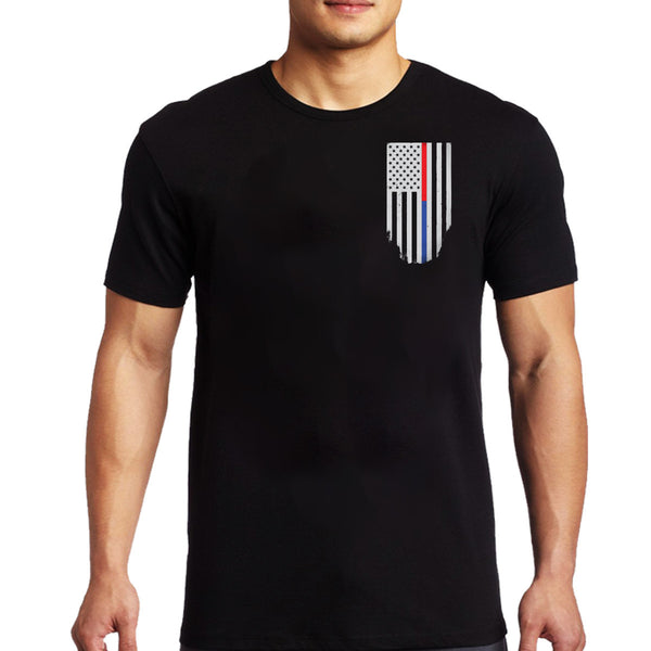 Thin Dual Line Honor & Respect Flag T-Shirt - Thin Blue Line USA