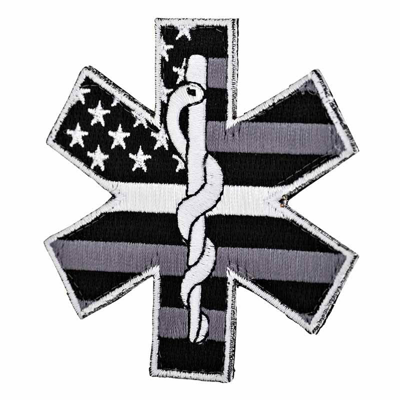 Star of Life Medical Patch 4x4 - Reflective White Image - Black Backing -  Hook Fabric