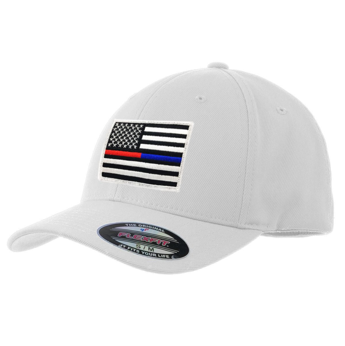 Blue USA Thin Flag Dual FlexFit White Line - Hat, American