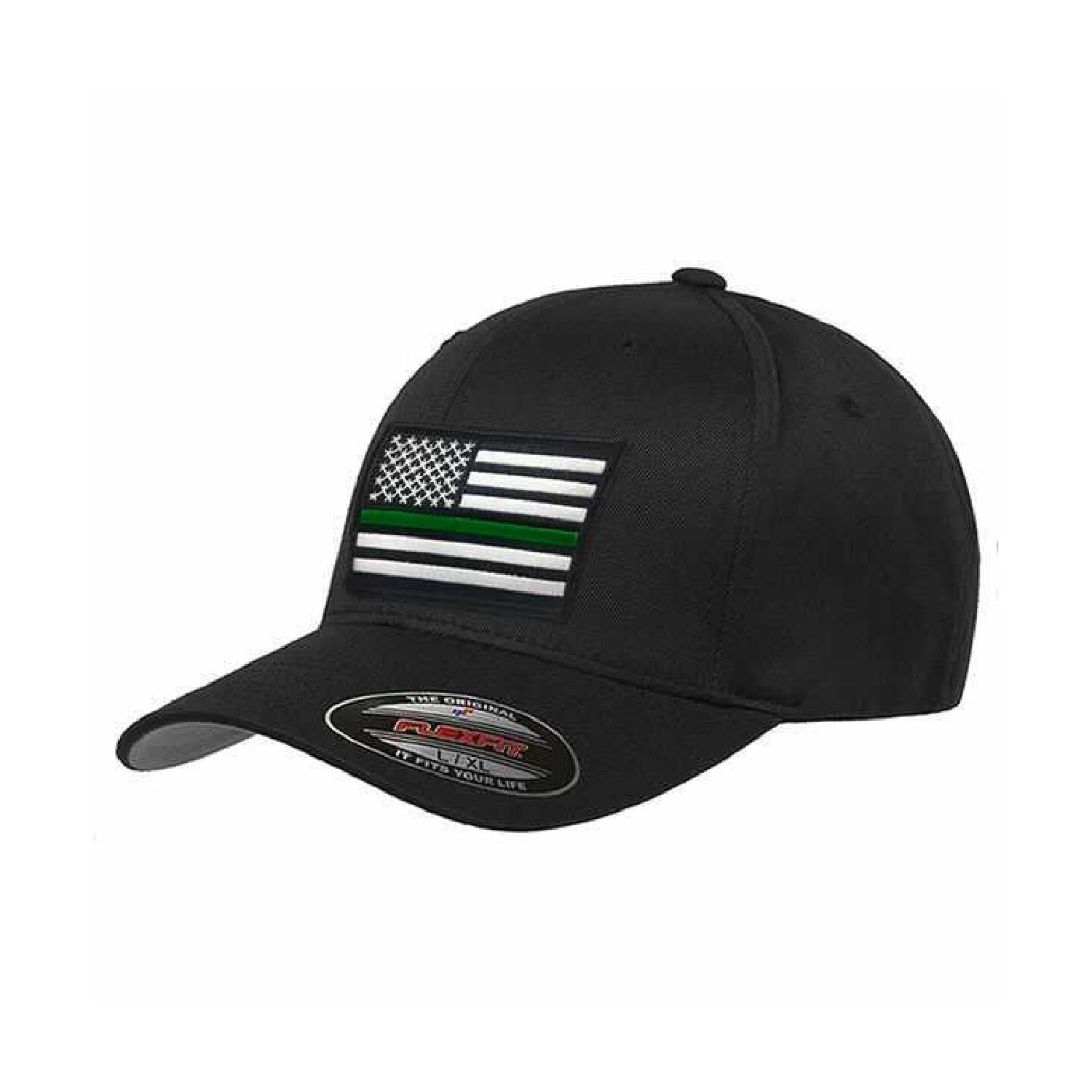 USA Line Thin - Line Hat, Green Thin Blue FlexFit Black