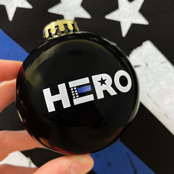 Thin Blue Line Hero Ornament, Available In Black