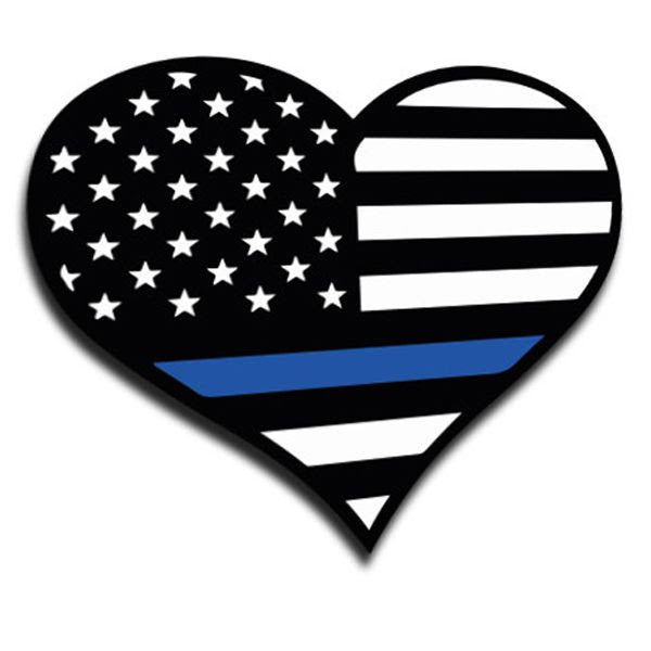 Heart Thin Blue Line Sticker - 4 x 4.5 Inches - Thin Blue Line USA