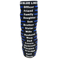 3 Pack of Thin Blue Line Blue Lives Matter Adult 8 Inch Elastic Silicone Rubber  Bracelets (