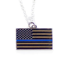 Silver Louisiana Thin Blue Line Circle Charm Classic Necklace