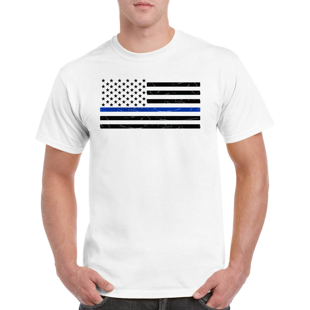 Thin Blue Line Flag T-Shirt 3X-Large / White - Back The Blue