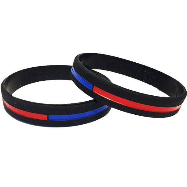 Thin Blue and Red Line Silicone Bracelet  Thin Blue Line USA