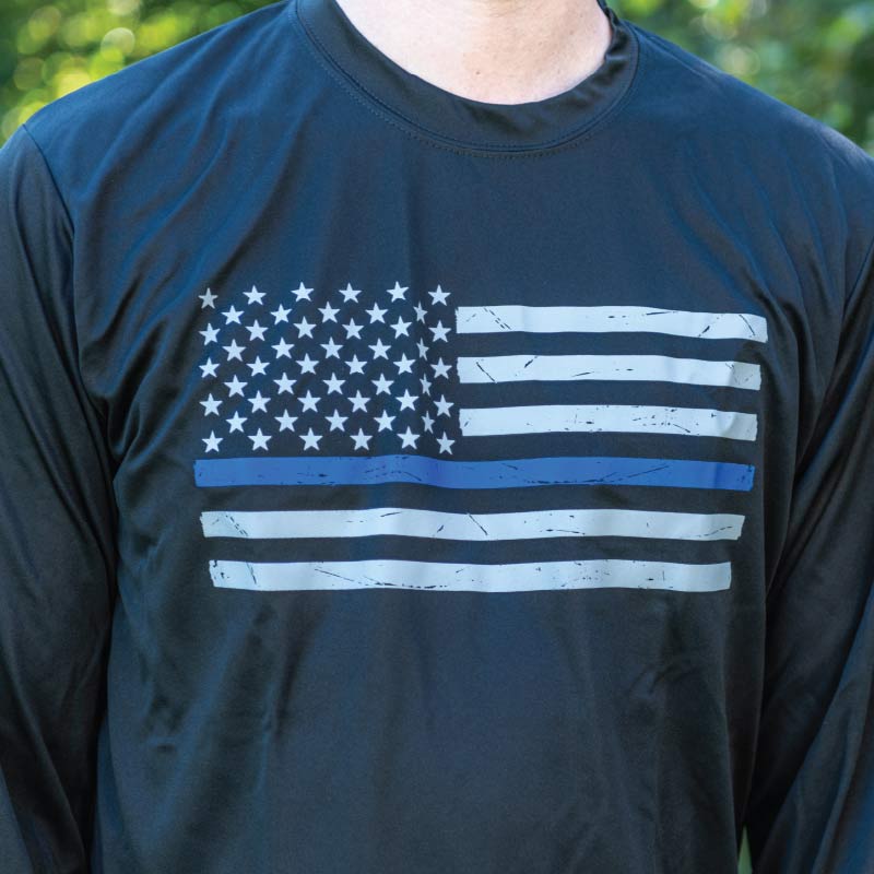 Athletic, Dry-Wicking, Polyester, Thin Blue Line Classic Long Sleeve Shirt