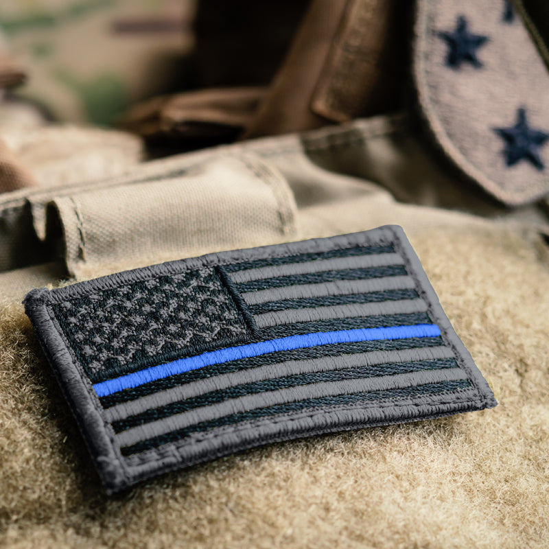V59 Tactical Thin blue line patch Reverse USA Flag Silver Law Enforcem –