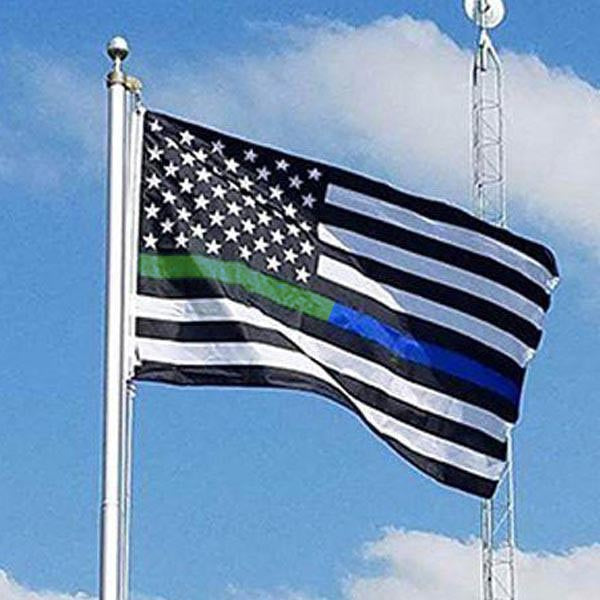 Thin Green  Blue Line American Flag, Polyester, x Ft Thin Blue Line  USA